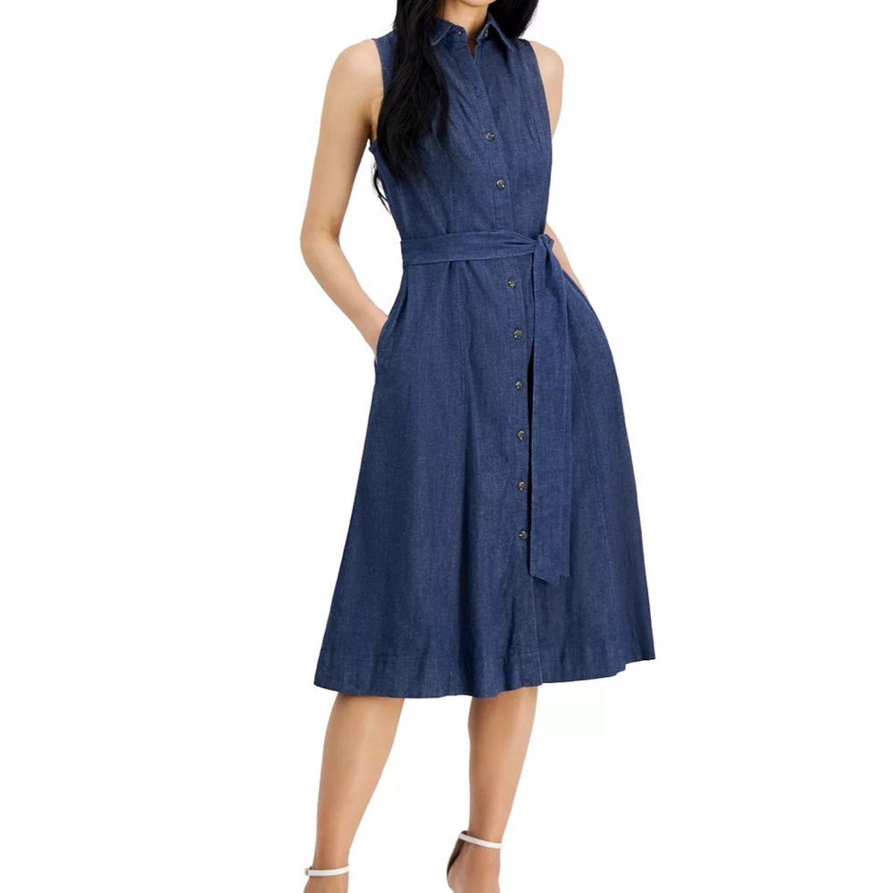 Anne Klein Sleeveless Denim Midi Shirtdress size 12